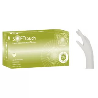 White powdered examination latex gloves