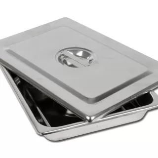 S/S INSTRUM. TRAY WITH LID - 355x254X50 mm